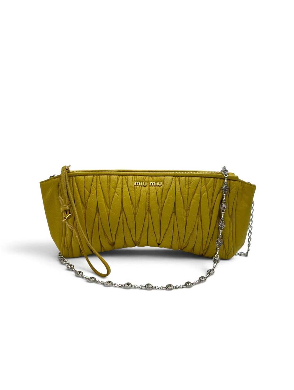 Miu Miu Matelassé Nappa Leather Crystal Chain Clutch